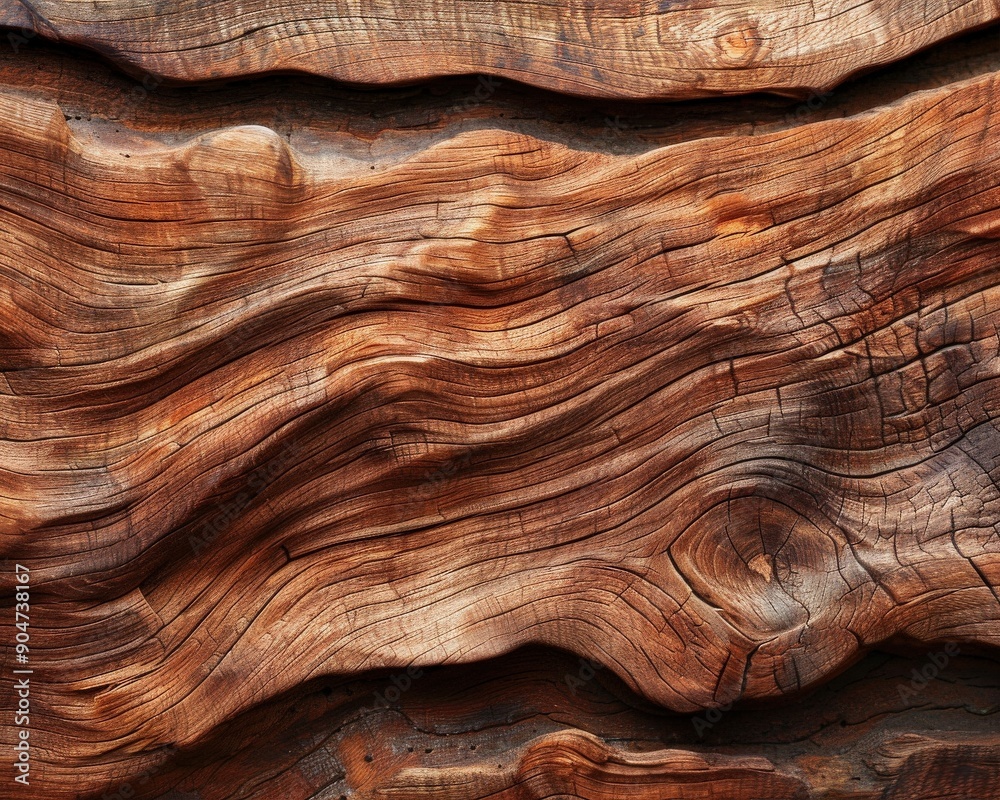 Fototapeta premium Close-up of textured, weathered wooden surface showcasing rich patterns and natural beauty, ideal for various creative projects.