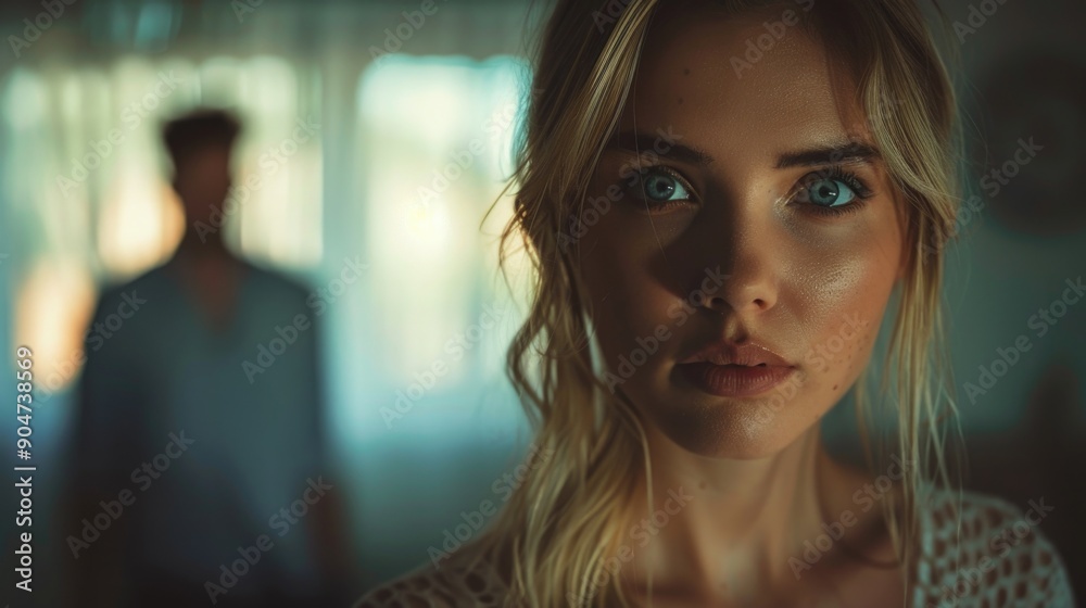 Moody Evening Portrait of a Thoughtful Young Woman in Soft Indoor Lighting Moody Evening Portrait of a Thoughtful Young Woman in Soft Indoor Lighting