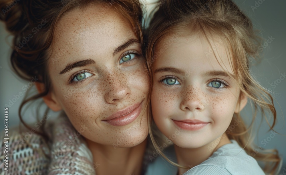 Close up portrait of two women with blue eyes Close up portrait of two women with blue eyes