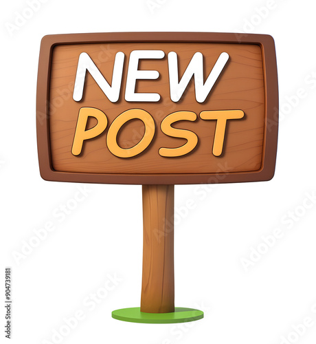 new post word on wooden sign. 3D object icon