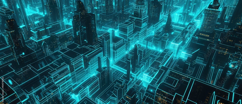 Futuristic Digital Cityscape with Neon Glow Futuristic Digital Cityscape with Neon Glow
