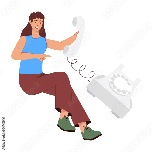 A character based flat illustration of phone call

