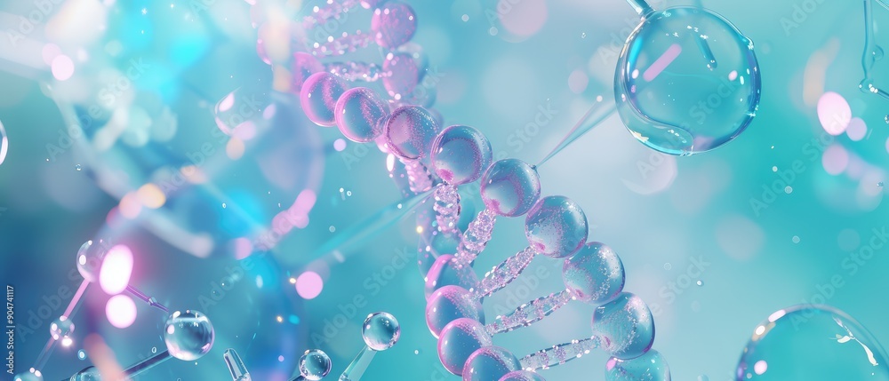 Abstract Glowing DNA Strand in Futuristic Setting Abstract Glowing DNA Strand in Futuristic Setting