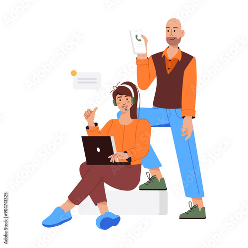 Call support illustration in flat style 

