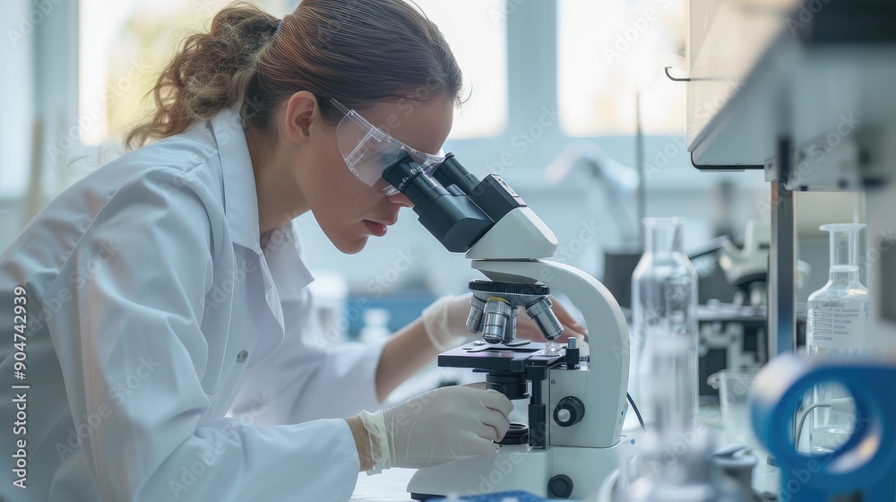 Dedicated Female Scientist Conducting Research Using Microscope Dedicated Female Scientist Conducting Research Using Microscope