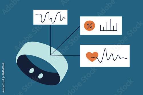 Sleep tracker vector illustration. Smartwatches, fitness bracelet, ring for monitoring sleep phases, heart rate, sleep mode. Flat cartoon style, wearable technology for sleep hygiene, health tracking