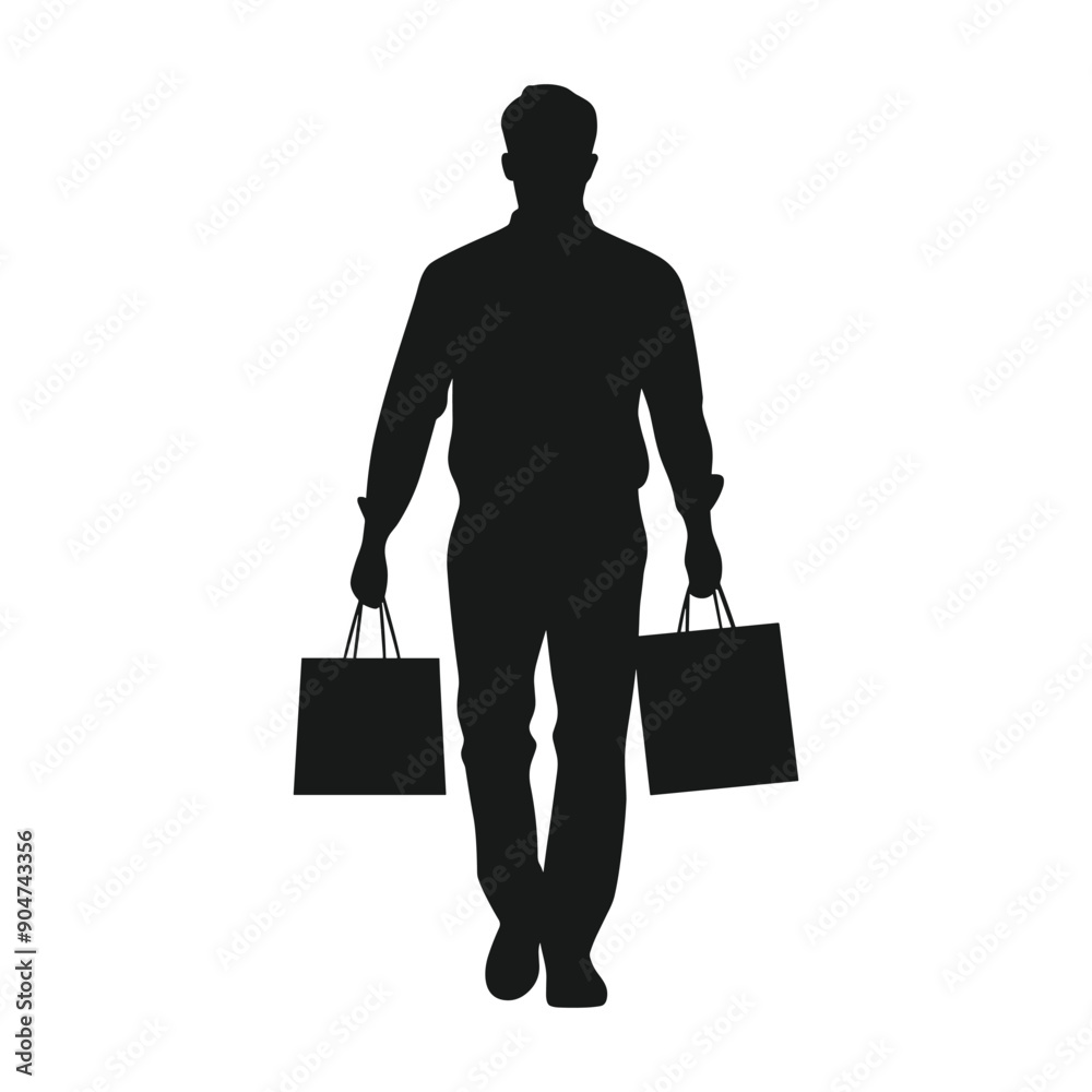 Silhouette of a man carrying shopping bags. Silhouette of a man carrying shopping bags.