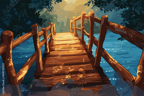 Wooden bridge, Illustration, cartoon background. 
