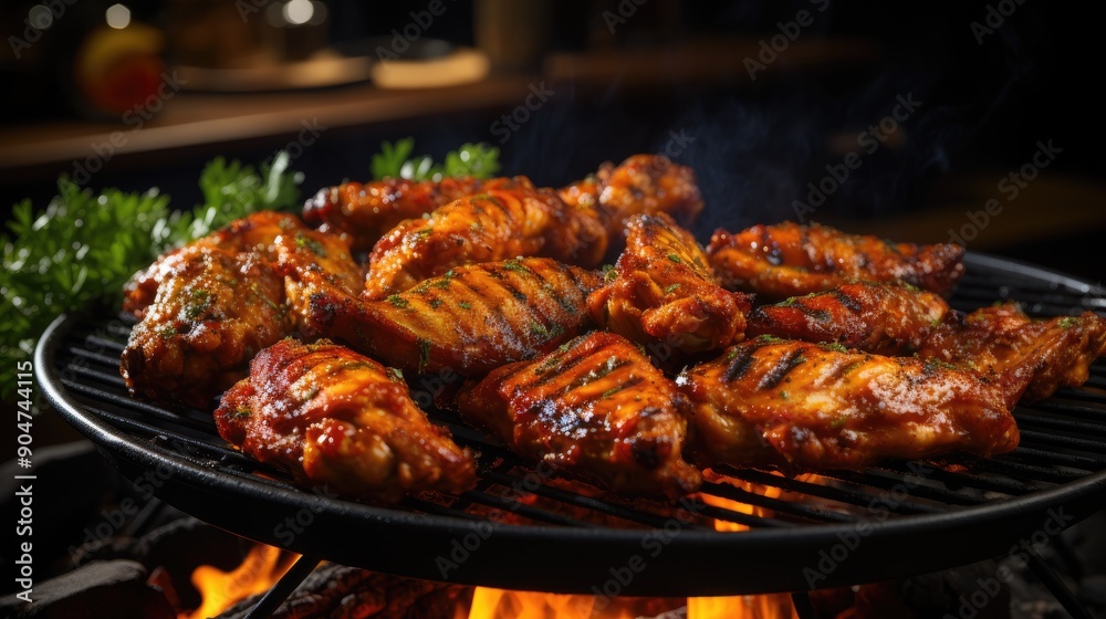 Delicious appetizing juicy meat with seasonings and spices is fried on a thick iron grate. Fragrant smoke and crispy crust. Delicious appetizing juicy meat with seasonings and spices is fried on a thick iron grate. Fragrant smoke and crispy crust.