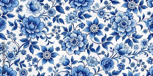 Blue and White Floral Seamless Pattern Background