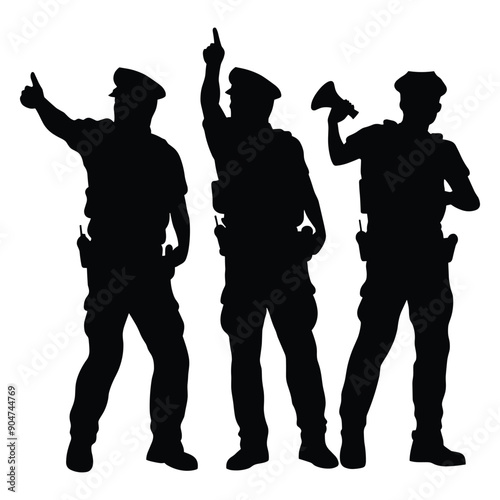 Silhouette of three police officers. Illustration for safety, security and law enforcement.