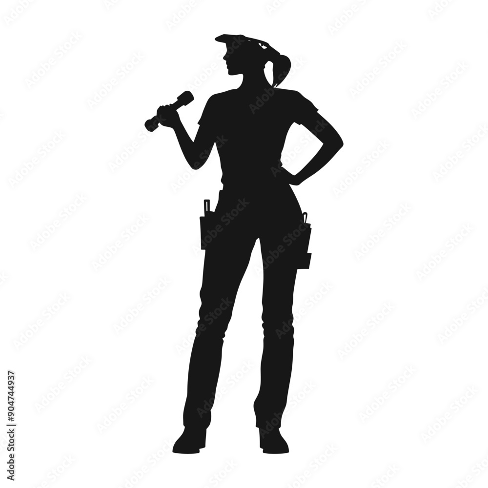 Silhouette of a woman holding a wrench. Silhouette of a woman holding a wrench.