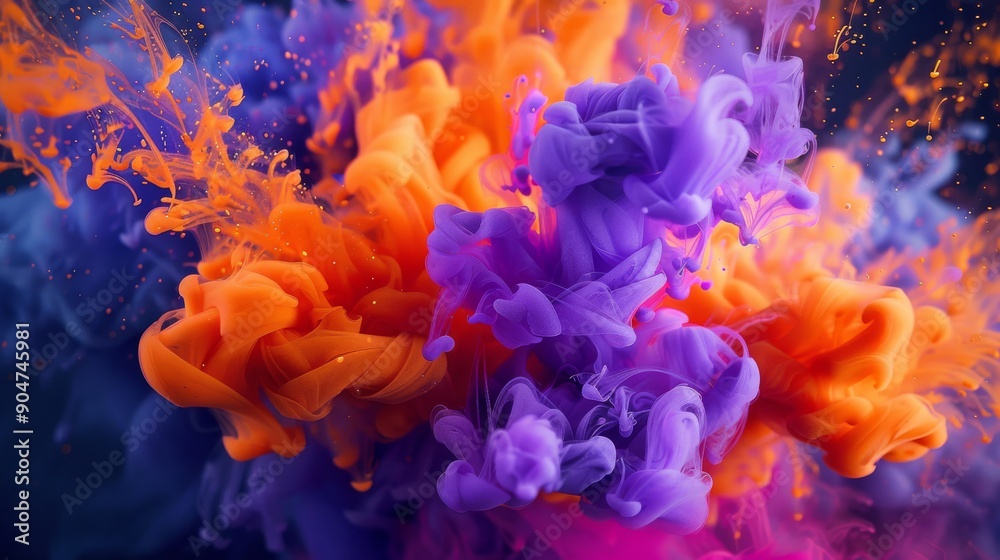 Fototapeta premium Experience a vibrant color explosion featuring dynamic orange and purple swirls in motion