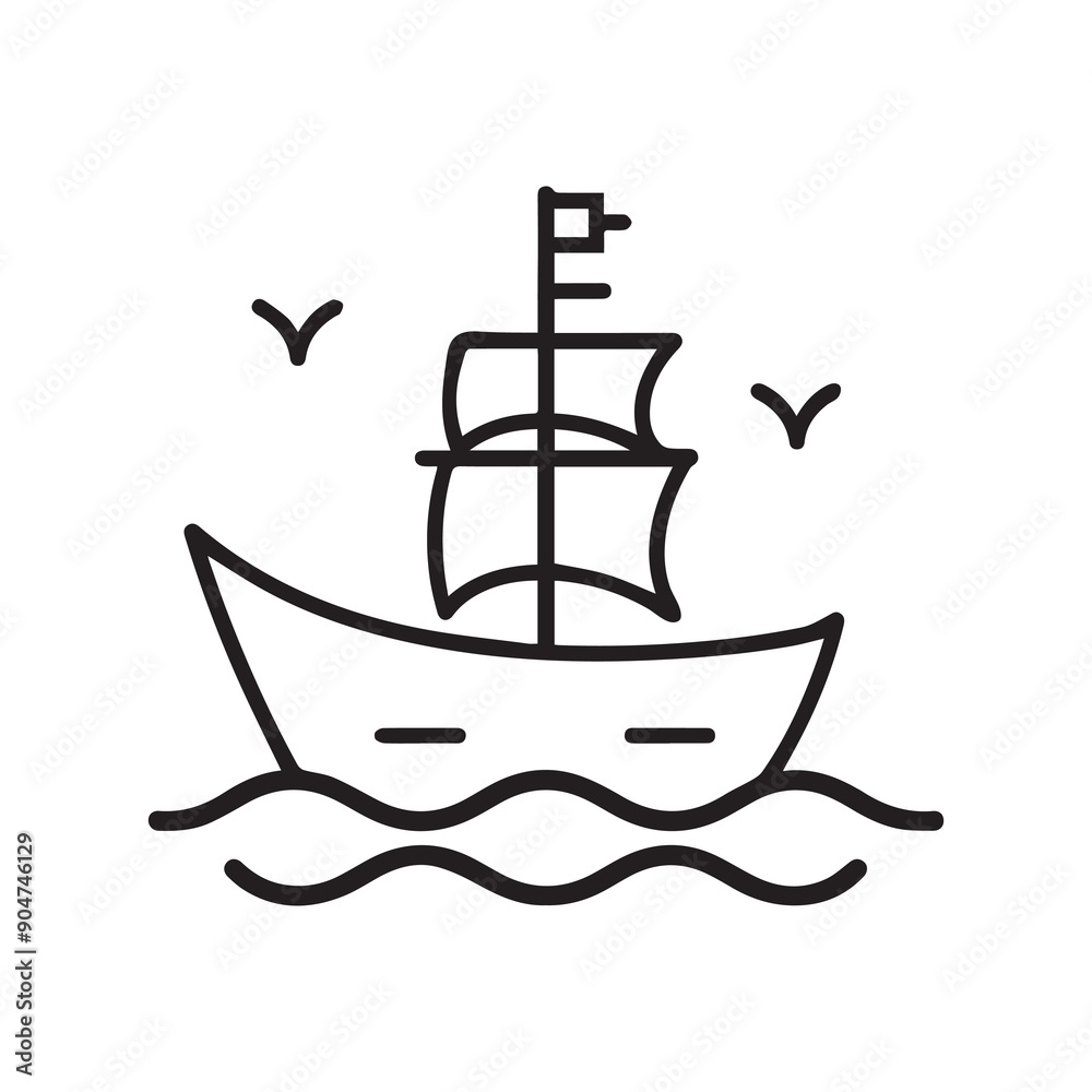 Boat sea black icon outline cargo cruise design. Boat sea black icon outline cargo cruise design.