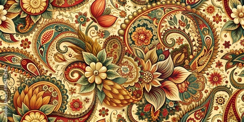 Floral Paisley Pattern Background Seamless - Watercolor Illustration