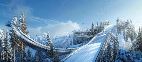 Wallpaper Mural Ski Jumping Ramp with Snow-Covered Trees in the Background Torontodigital.ca