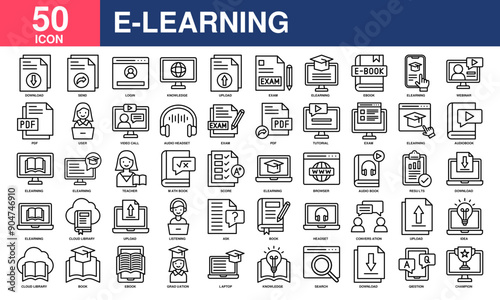 ELearning icon collection set. Simple Line Vector