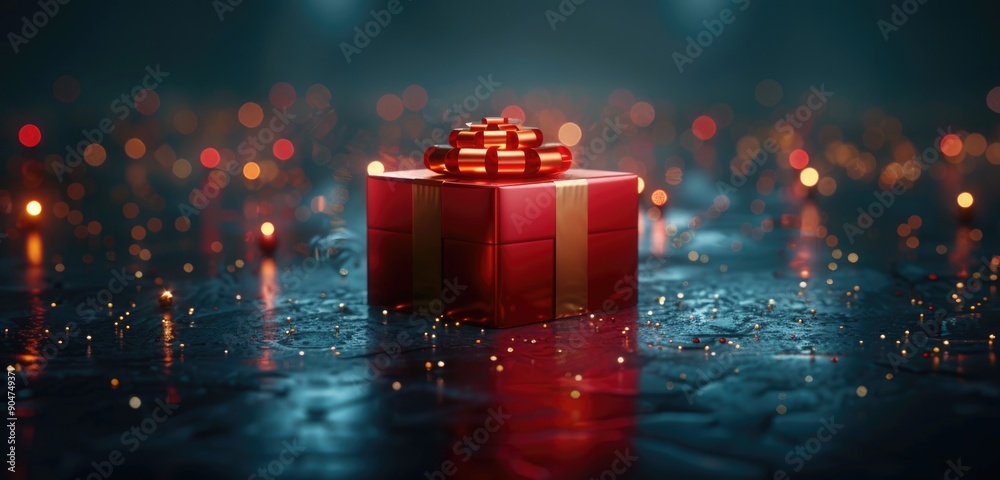 Red gift box with gold bow Red gift box with gold bow