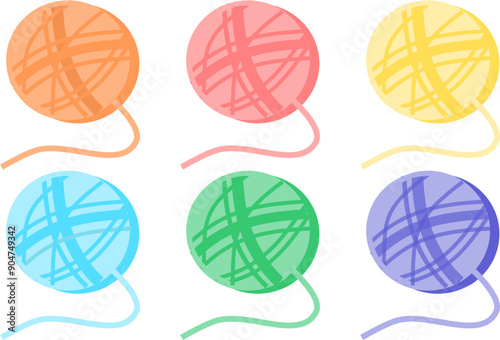 a set of balls of thread of different colors
