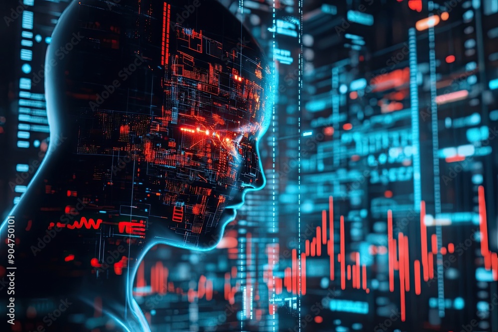 Digital Human Interface with Red and Blue Data