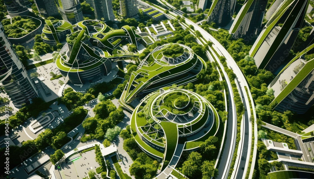 Futuristic Green Cityscape with Eco Architecture Futuristic Green Cityscape with Eco Architecture
