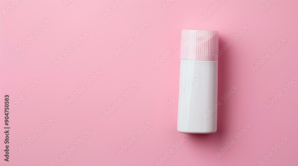 White deodorant on pink backdrop for skincare concept with empty space White deodorant on pink backdrop for skincare concept with empty space