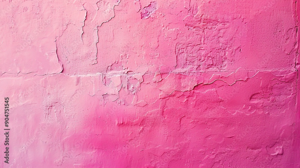Obraz premium A textured pink wall with cracks and a gradient, perfect for backgrounds and adding a touch of vintage charm. 
