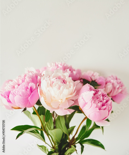 Wallpaper Mural beautiful bunch of fresh fluffy pink peonies in full bloom against white background. Summery bouquet of blooming flowers Torontodigital.ca