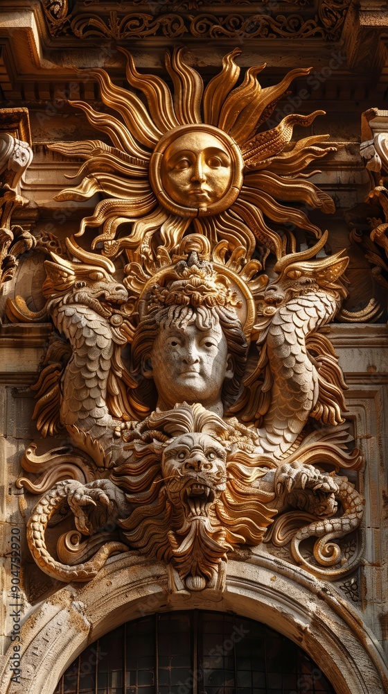 Fototapeta premium Capture the richness and significance of gold across diverse cultures through a dynamic low-angle perspective Include symbols like the 
