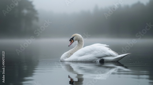 Fototapeta Naklejka Na Ścianę i Meble -  White swan portrait on water