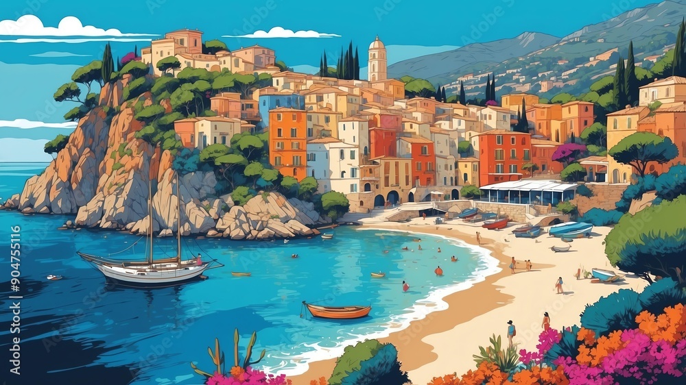 Obraz premium mediterranean coastline modern pop art