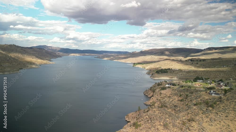 Aerial of dammed Columbia River through Lake Roosevelt by Grand Coulee Washington Aerial of dammed Columbia River through Lake Roosevelt by Grand Coulee Washington