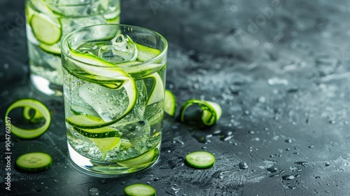 Refreshing Cucumber Water with Ice in Glass