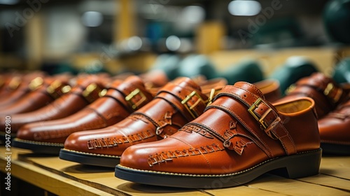 Elegant Handcrafted Leather Shoes in a Row on Store Shelf photo