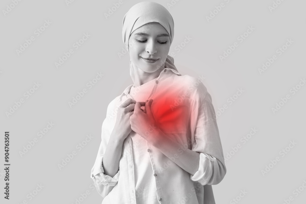 Young girl after chemotherapy on light background Young girl after chemotherapy on light background