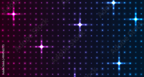 Glowing neon sparkling blue purple dots abstract background. Luminous vector design