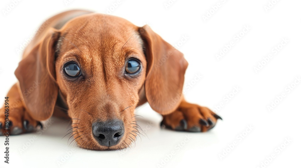 Adorable Dachshund puppy posing on white background Adorable Dachshund puppy posing on white background