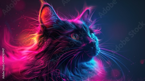 Black cat with colorful lights on its face