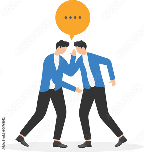 a man in a business suit says something to another man in the ear, an isometric image

