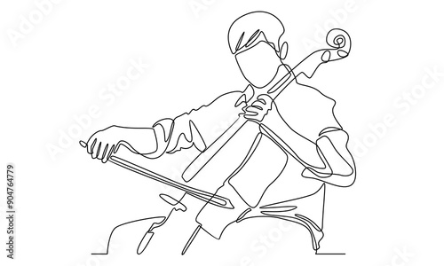 continuous line art of cello music player vector illustration