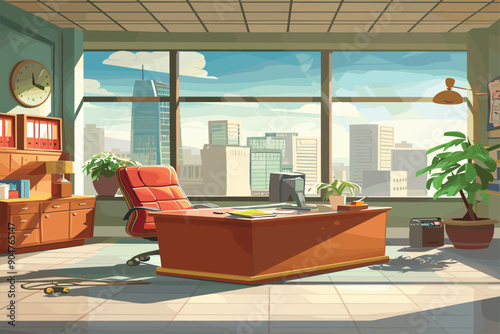 cartoon office background, vector illustration. Businessman in conference room for meetings. business office interior workplace. 