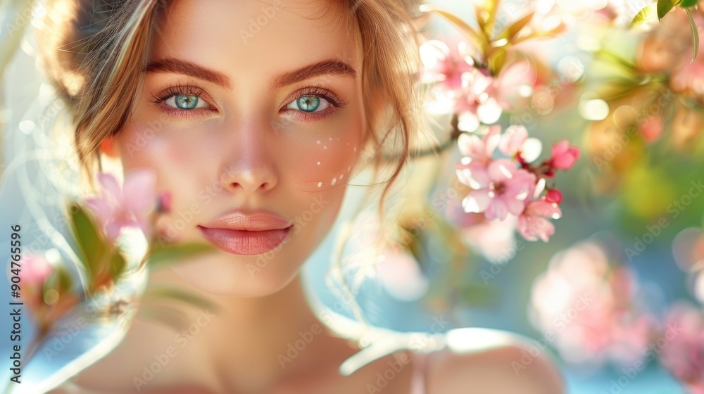 Portrait of a Young Woman Amidst Blooming Flowers with Sunlight and Natural Beauty Portrait of a Young Woman Amidst Blooming Flowers with Sunlight and Natural Beauty