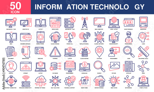 Information Technology icon collection set. Simple Line Color  Vector