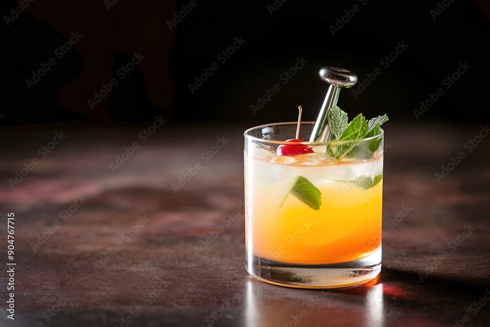 Screw driver cocktail with fresh mint on the dark background Screw driver cocktail with fresh mint on the dark background