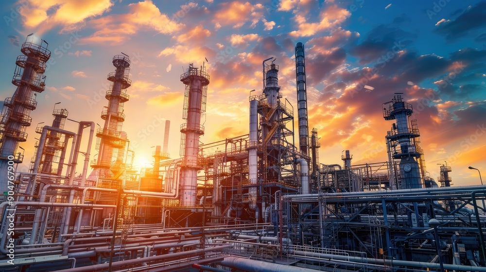 Industrial Plant at Sunset with Colorful Sky Industrial Plant at Sunset with Colorful Sky