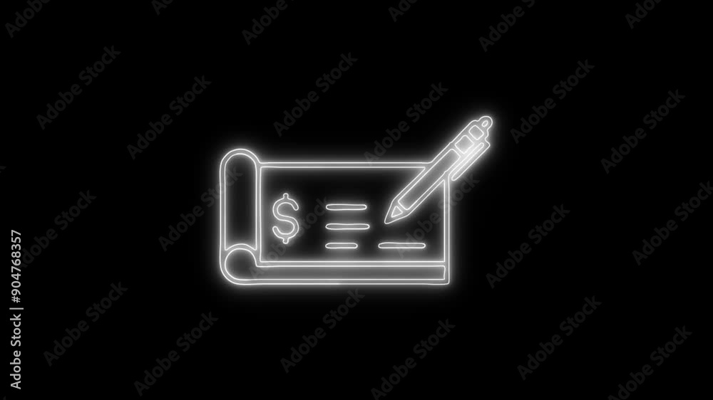Cheque Book Neon Icon 4K Animated Linear Symbol Icon Video Background on Black Screen Cheque Book Neon Icon 4K Animated Linear Symbol Icon Video Background on Black Screen
