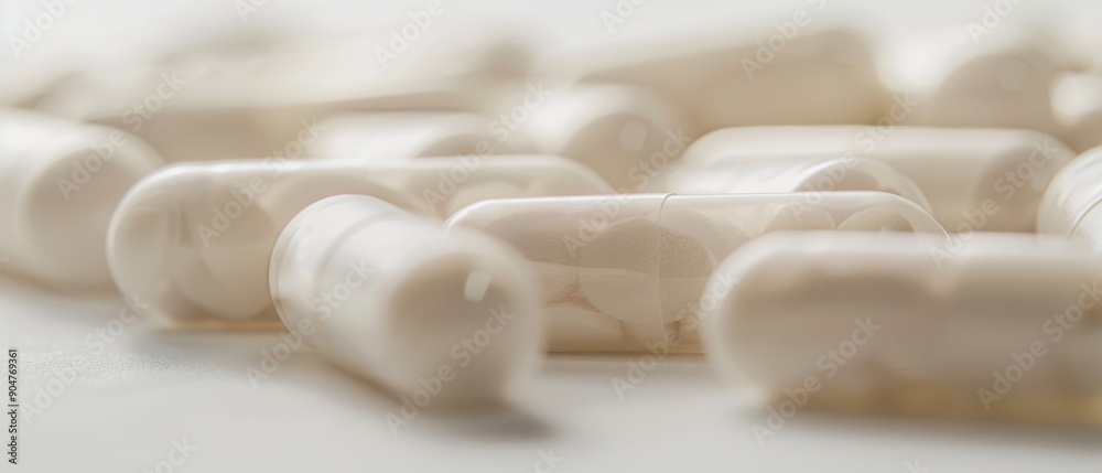 Pile of white pills on white surface
