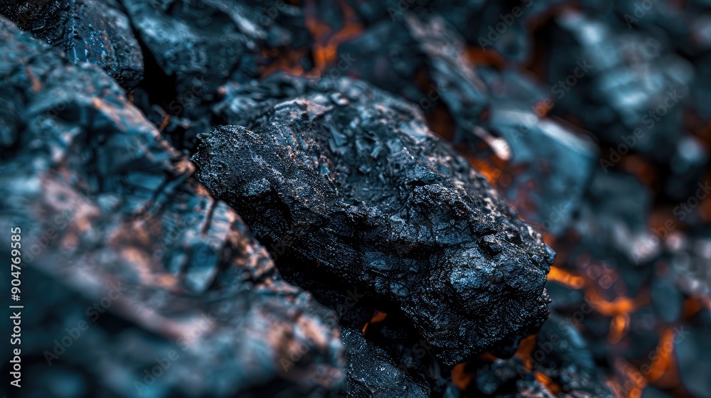Fototapeta premium Close-Up of Burning Coal with Glowing Embers