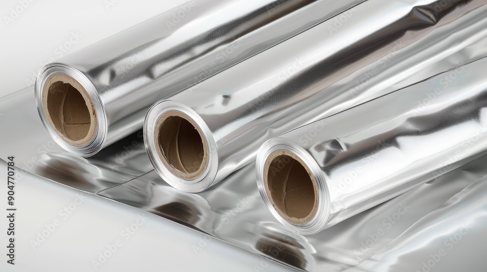 Fototapeta premium Shiny Aluminum Foil Rolls for Kitchen Use