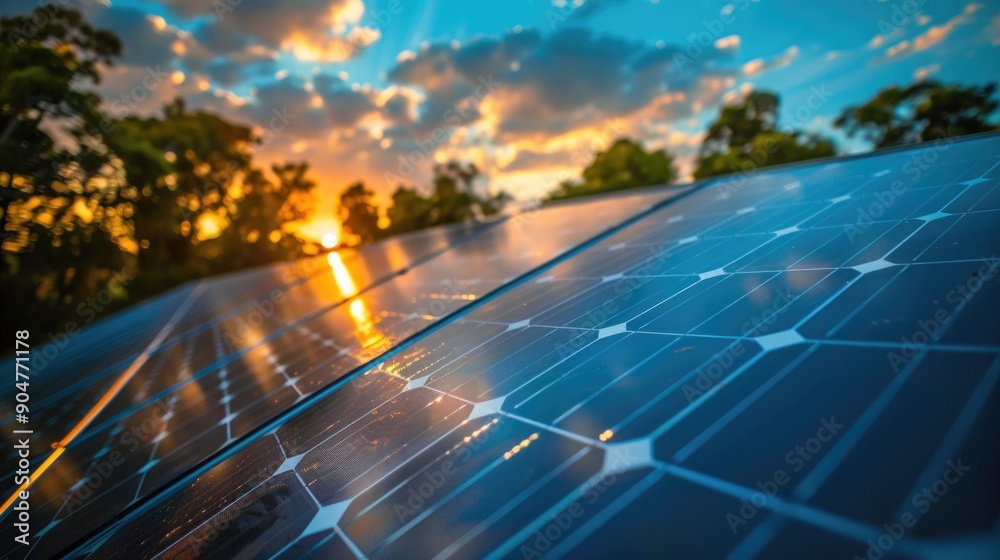 Solar panel array under cloudy sky Solar panel array under cloudy sky